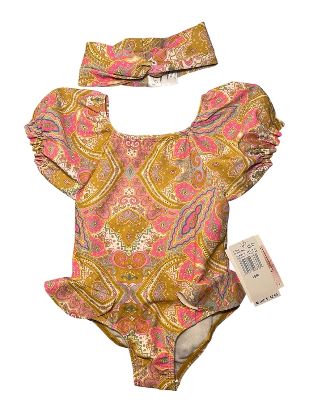 Jessica Simpson Baby Girls 18M Paisley Ruffle Swimsuit & Headband NWT